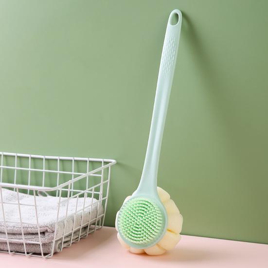 Badebürste mit verlängertem Griff, doppelseitig, vergrößertes Badeblasennetz, weiche Borsten, Badebürste zum Schrubben