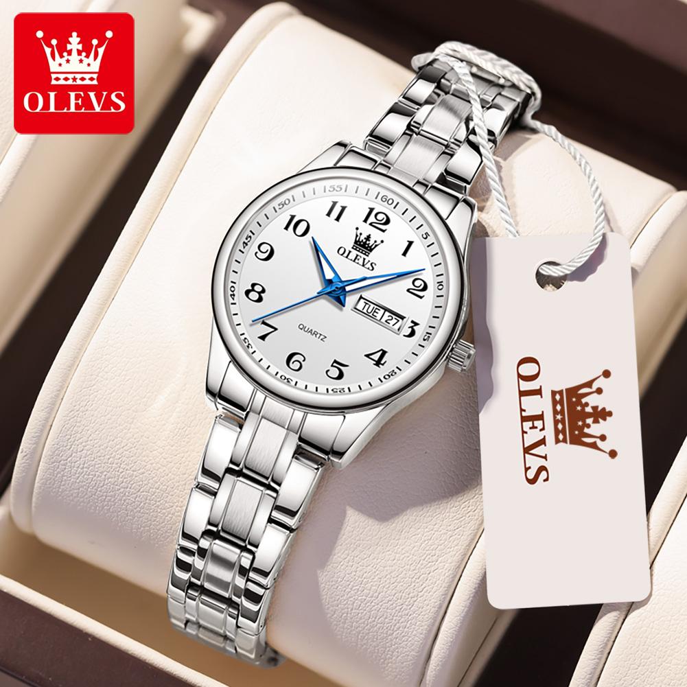 OLEVS 5567 Women's Quartz Watches Simple Elegant Large Digital Dial Ladies Wristwatch Stainless Steel Waterproof Watch for Women