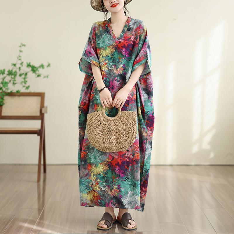 DIMANAF New 2026 Women Plus Size Summer Long Dress Casual Cotton Loose Oversize Maxi Floral Print Beach Sundress