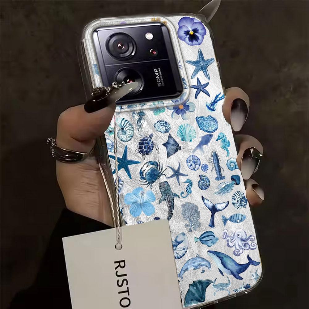 Etui na telefon dla kobiet i dziewcząt z motywem kwiatów i zwierząt morskich dla Xiaomi 13T 14T 11 Lite Poco X5 X7 M6 Pro X6 X3 Pro NFC C75 C71 C65 C61 M5S