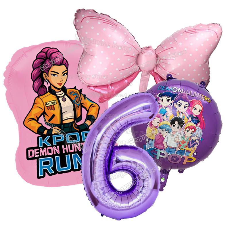 Kpop Demon Hunters Birthday Balloons Decoration Zoey Rumi Mira Girl Party Number Balloons Set Party Favor Home Decor Kids Gift