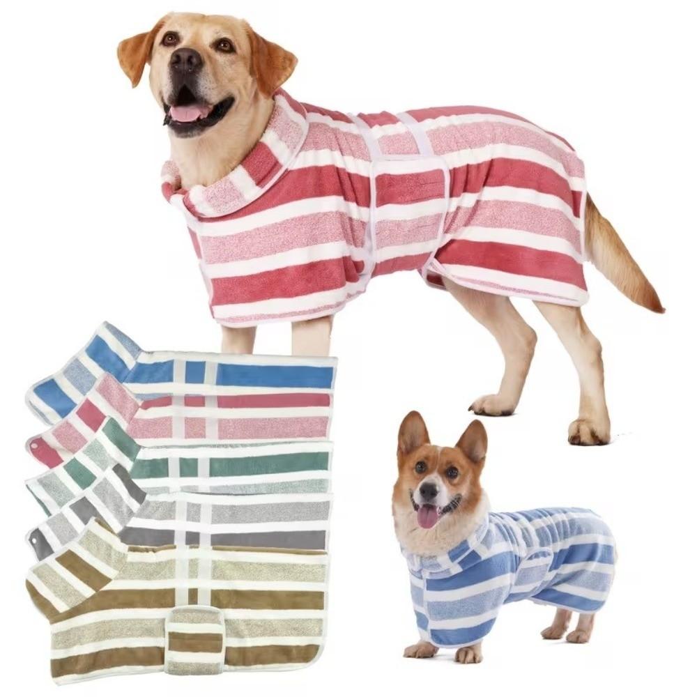 Coral Velvet Dog Bath Robe Quick-Dry Wearable Pet Ultra Absorbent Towel Adjustable Belly Strap Fully Wrapped Soft Bath Wrap