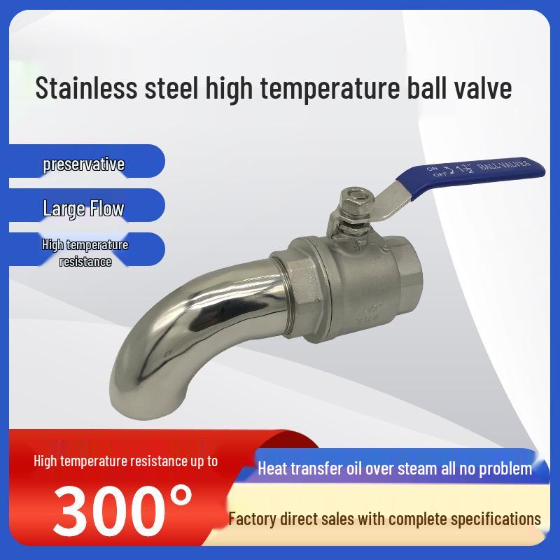 6-Point 1-Inch Elbow Fryer Switch Valve: 304 Stainless Steel, High-Temp Resistant Steam and Oil Drain Faucet.