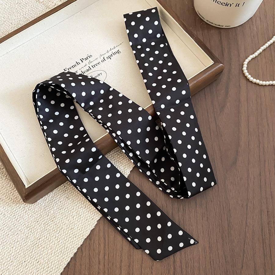 

Retro Long Black White Polka Dot Chokers Necklaces for Women French Thin Soft Ribbon Neck Chain Party Formal Jewelry Accessories