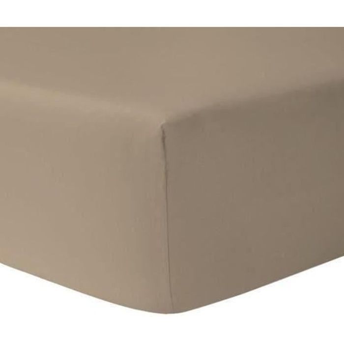 Fitted Sheet - SPECIAL DEEP POCKET - 100% Cotton - 160 X 200 Cm - Taupe - Tight Weave