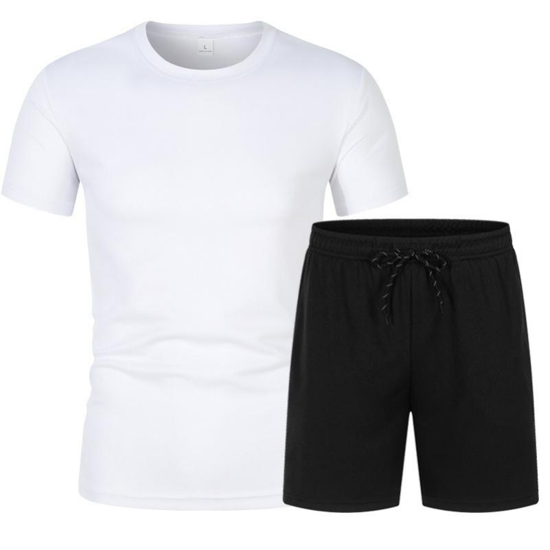 Mesh Short-sleeved Suit Summer Men's 2-piece Breathable Jersey T-shirt Sports Five-point Shorts Solid Color Casual Suit