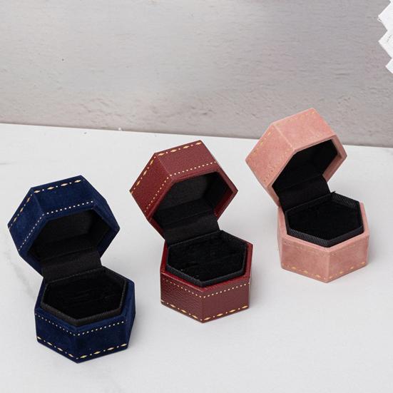 Boîte à Bague, Boîte Cadeau Hexagonale en Velours pour Bijoux, Compacte avec Protection en Éponge Douce Design Élégant, Boîte à Bijoux pour Fiançailles, Demande en Mariage, Mariage