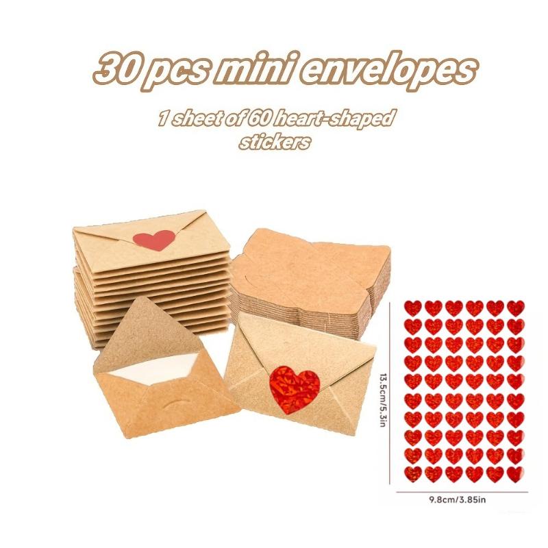 30/60Pcs Mini Envelopes With Heart Stickers, Birthday Valentine'S Day Blank Message Cards Anniversaries Wedding Greeting Use