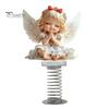 Small Angel Statues Girl Car Spring Ornament, 2D Double Sided Acrylic Dashboard Bouncing Cute Ornament Decor with Adhesive Base, Praying Figurine for