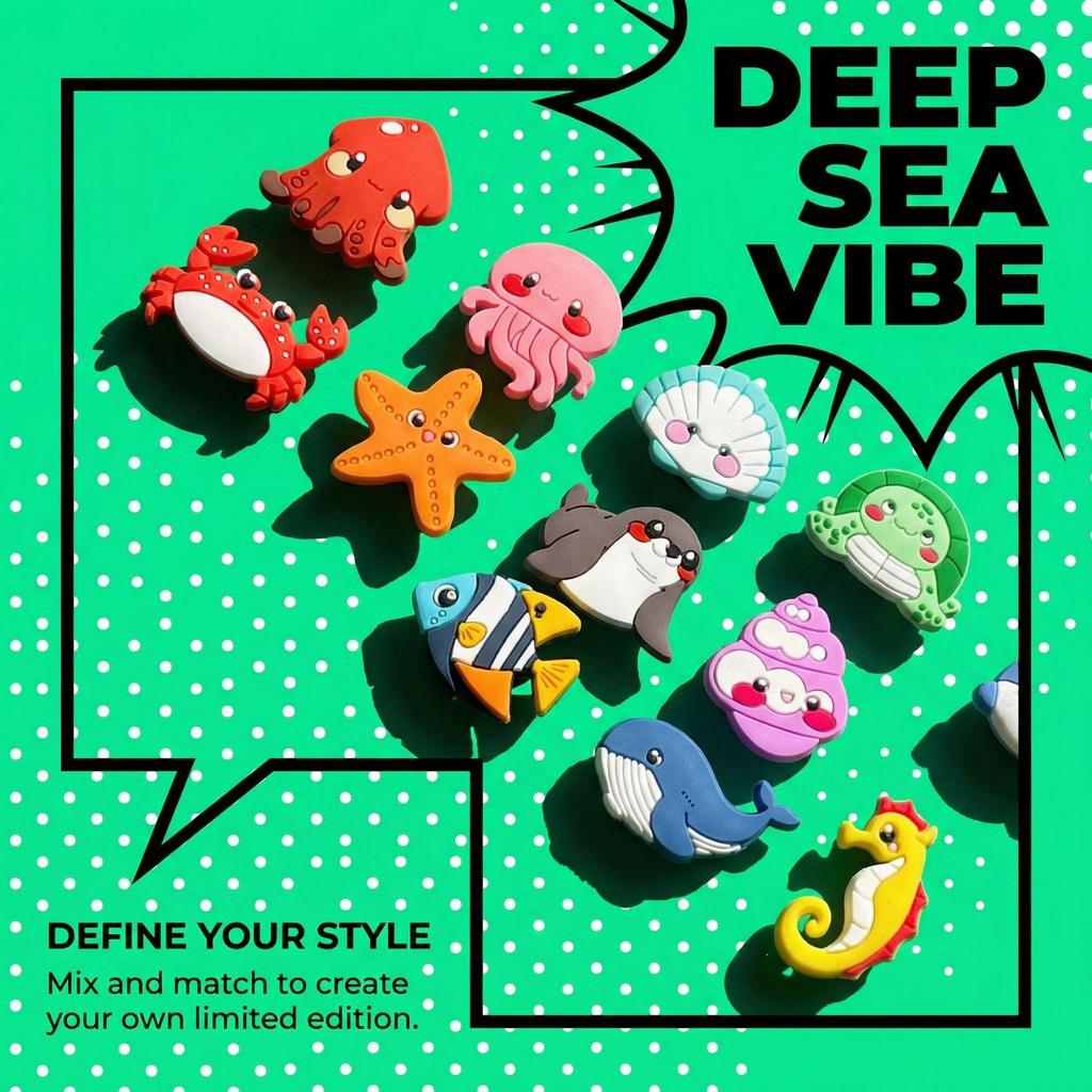 Underwater Animals PVC Soft Rubber DIY Crocs Phone Case, Fridge Magnet, Milk Tea Cup Hair Clip & Stickers
