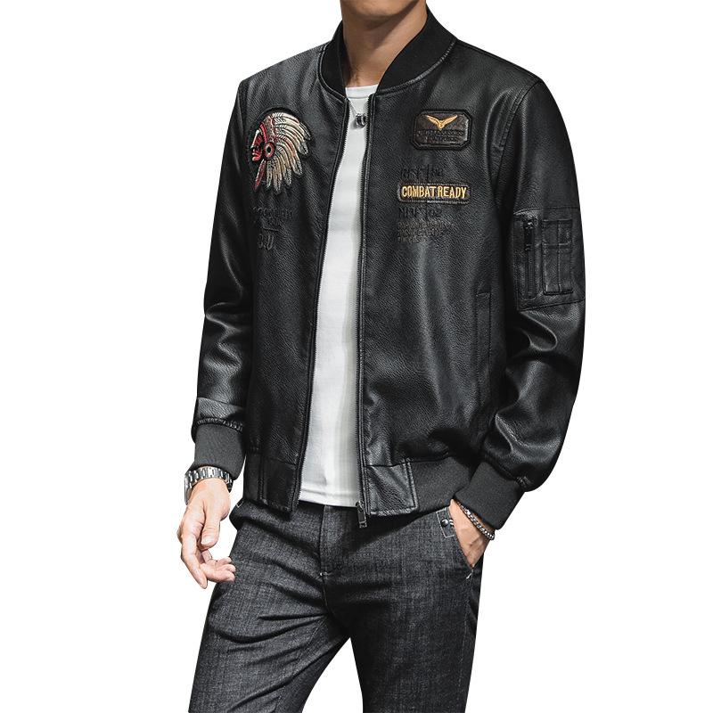 

Мужская осенне-зимняя тонкая короткая приталенная кожаная куртка, бейсбольная форма, куртка из ПУ кожи 4XL чёрный