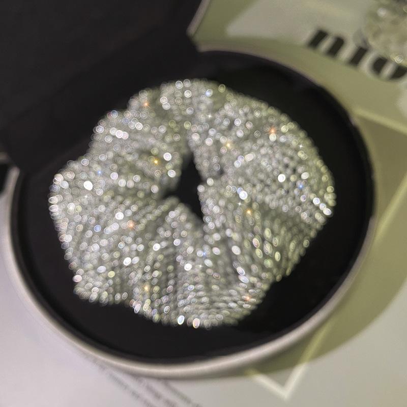 Retro Bling Bling Rhinestone Decorative Large Intestine Hair Loops Elastic Hair Ropes Ponytail Holders For Women And Daily Uses