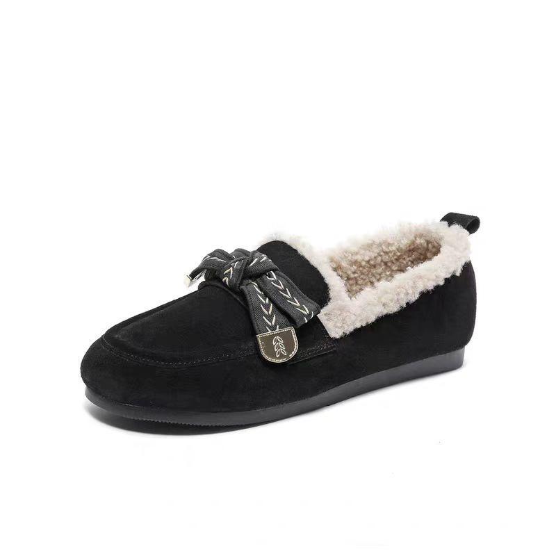 Winter Fluffy Shoes Winter Retro Birkenstocks Flat-soled Soft-soled Outer Wear Velvet Warm Cotton Shoes