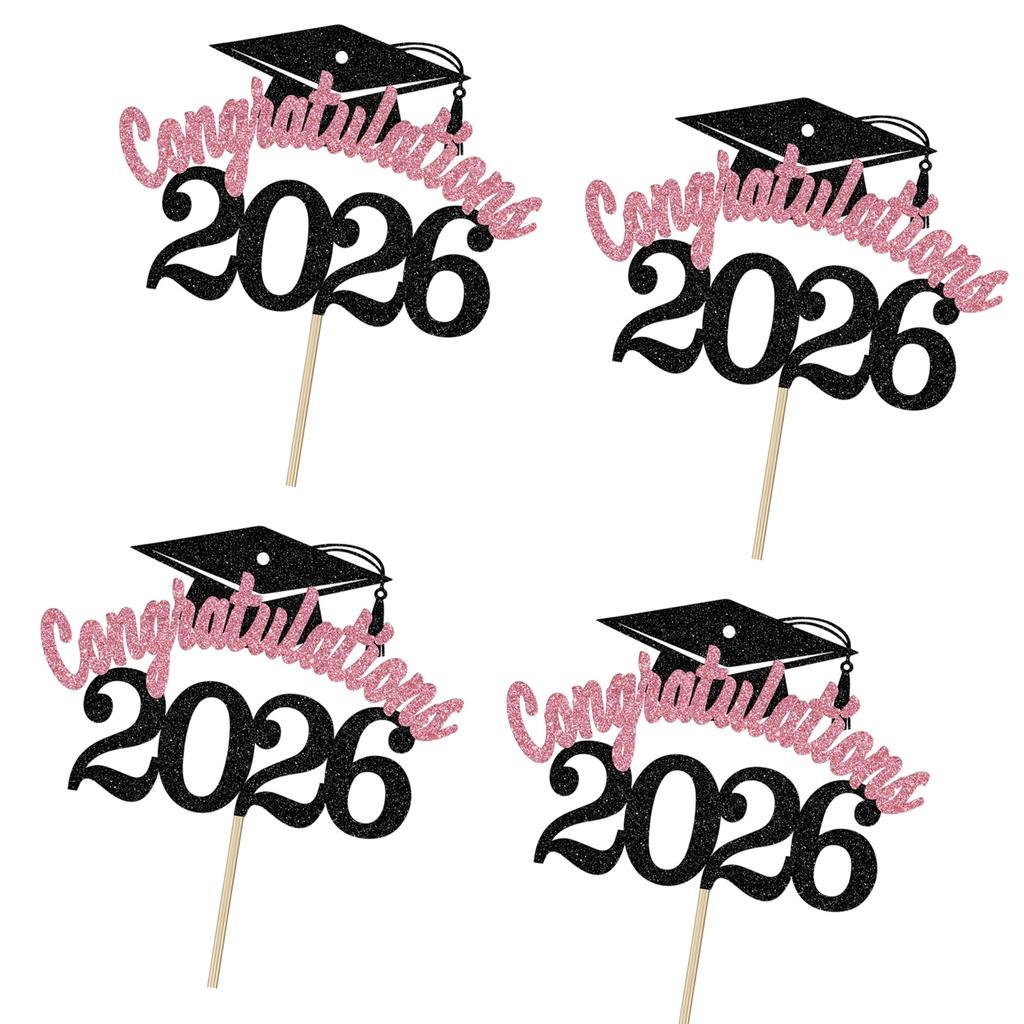 2026 Graduation Party Supplies 4PCS Cake Toppers With Paper Materials Design Paper Graduation Cake Inserts