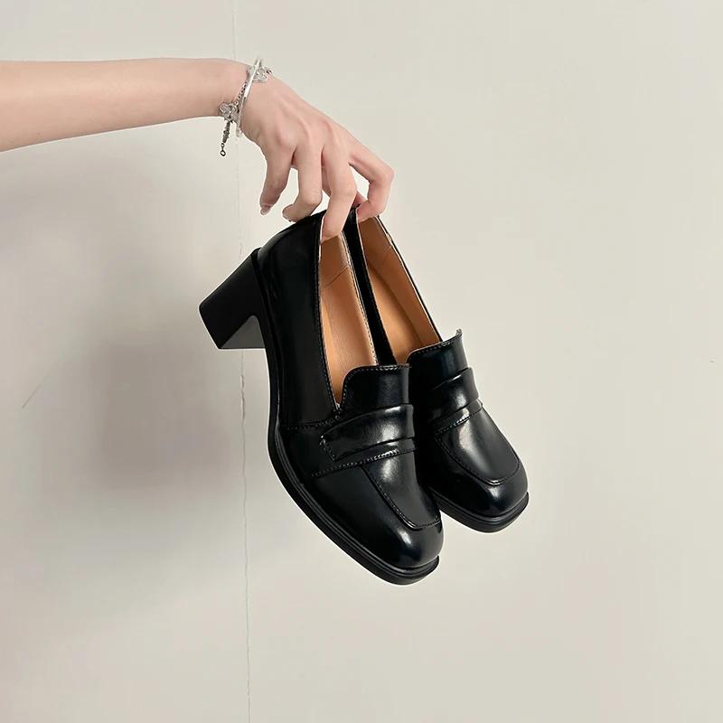 

Лаконичные женские туфли Мэри Джейн Модные туфли-лодочки с мелким вырезом Весенне-осенние туфли на толстом каблуке 35 чёрный