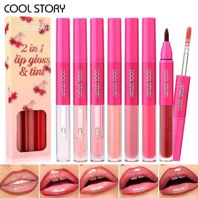 9 Colores 2 en 1 Brillo Espejo Labial Marrón Mate Delineador de Labios Rellenador Tinte Duradero Brillo Acuoso Jugoso No Pegajoso Maquillaje de Labios