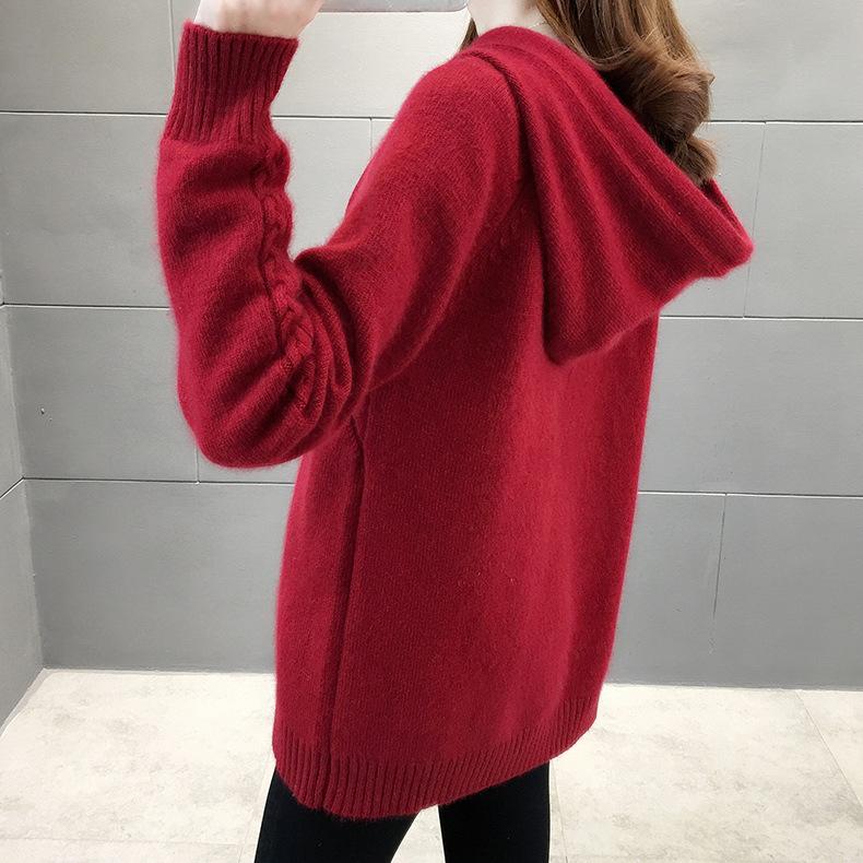 Hooded Sweater Women's Autumn and Winter Long Sleeved Knitted Sweater Loose and Lazy Style Hoodie Top Rest Pullover