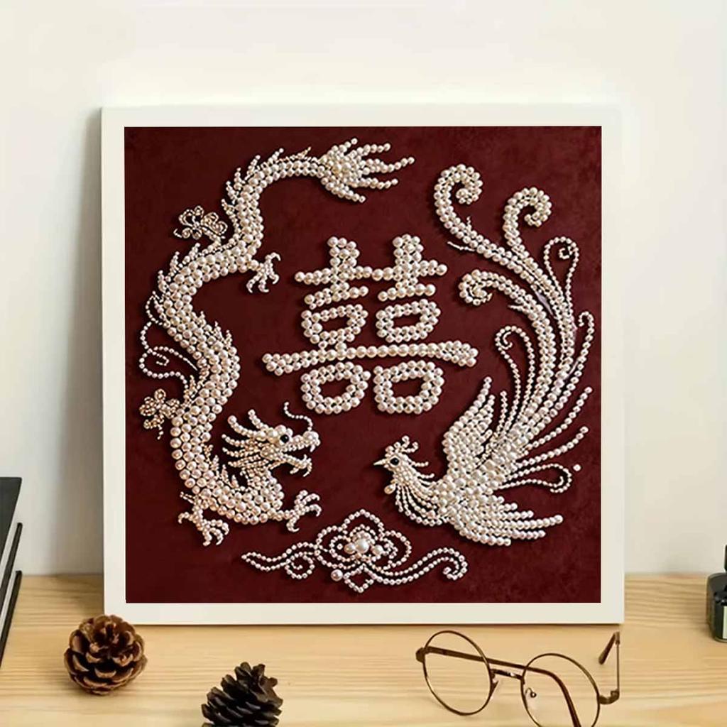 Dragon and Phoenix Bringing Auspiciousness Full 5D DIY Pearl Gem Art Diamond Painting Kits for Adults/Beginners Gift Idea Home Decor 15.7x15.7in