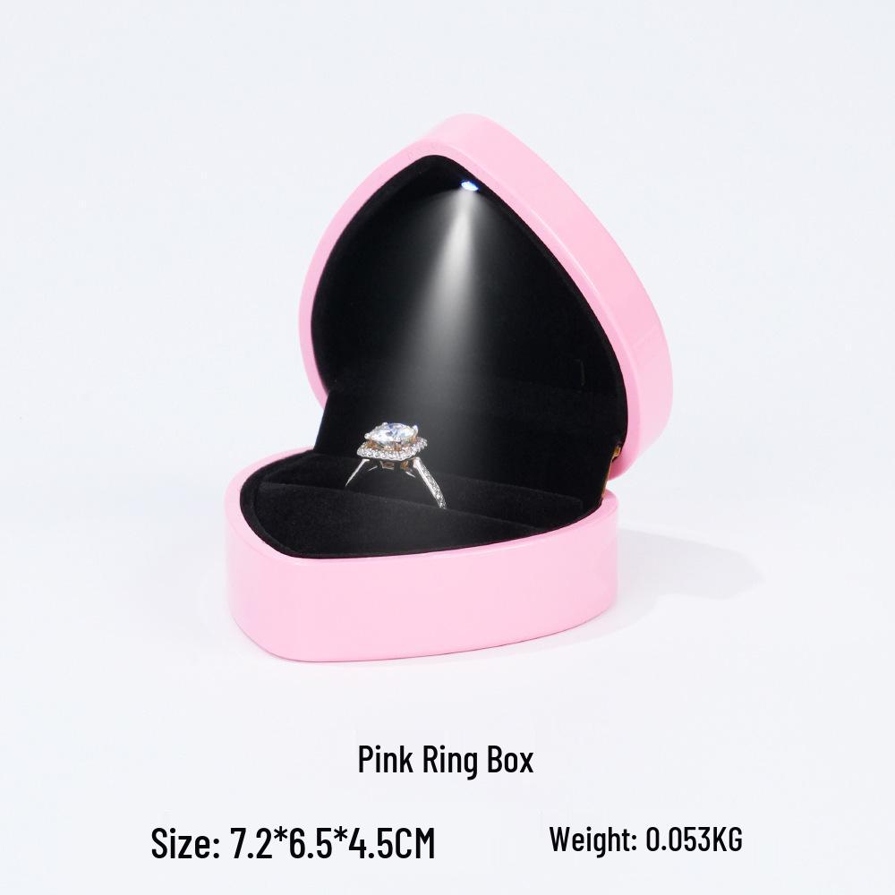 Heart-Shaped LED Ring Jewelry Box with Black Pearlescent Interior