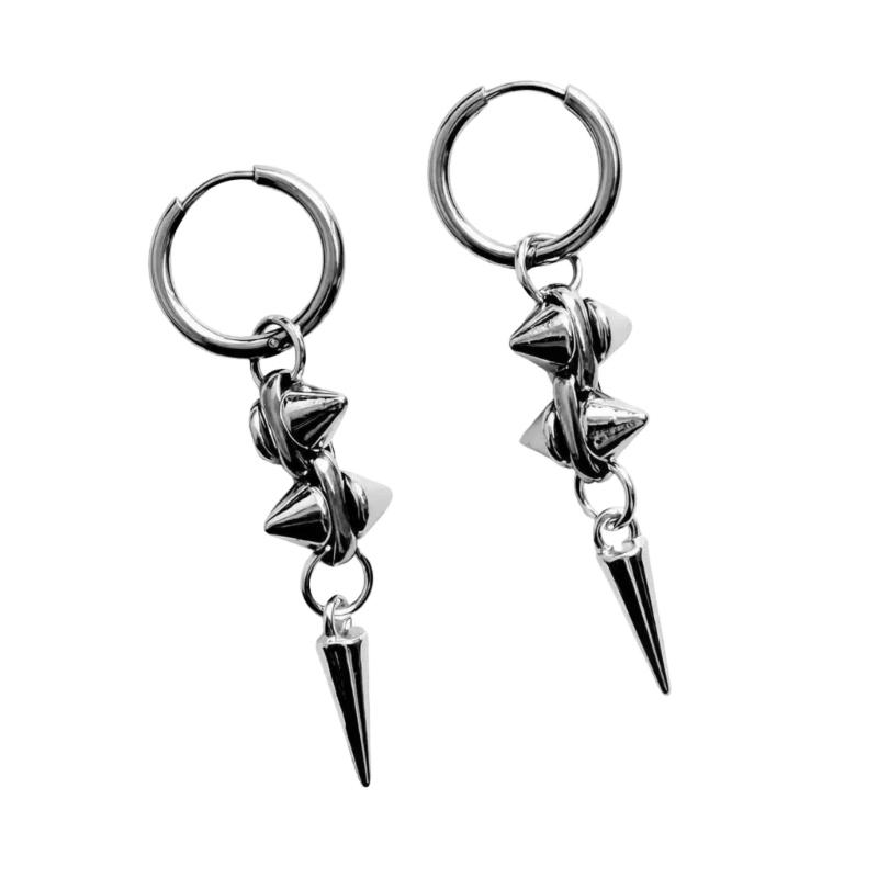 Stainless Steel Rivet Conical Studs Earrings Hip Hop Punk Style Ear Accessories for Daily Wear Parties
