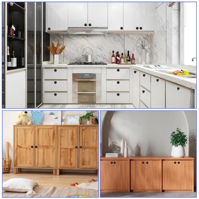 Black Round Drawer Knobs, Four Furniture Pull Handles with Screws and Screwdriver for Cupboard Updates, Wardrobes and Drawer Fronts