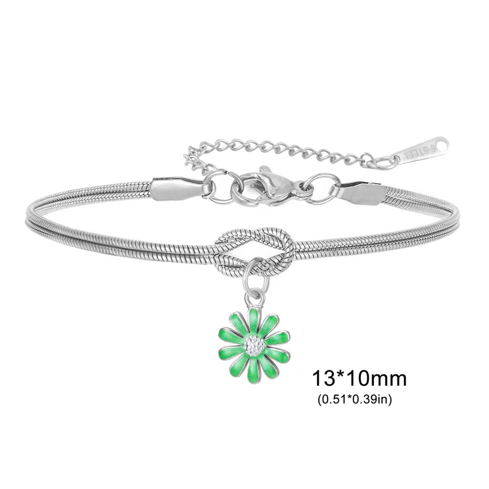Enamel Daisy Flower Charm Bracelet Gold Color Stainless Steel Adjustable Love Knot Double Snake Chain Women Fashion Jewelry Gift