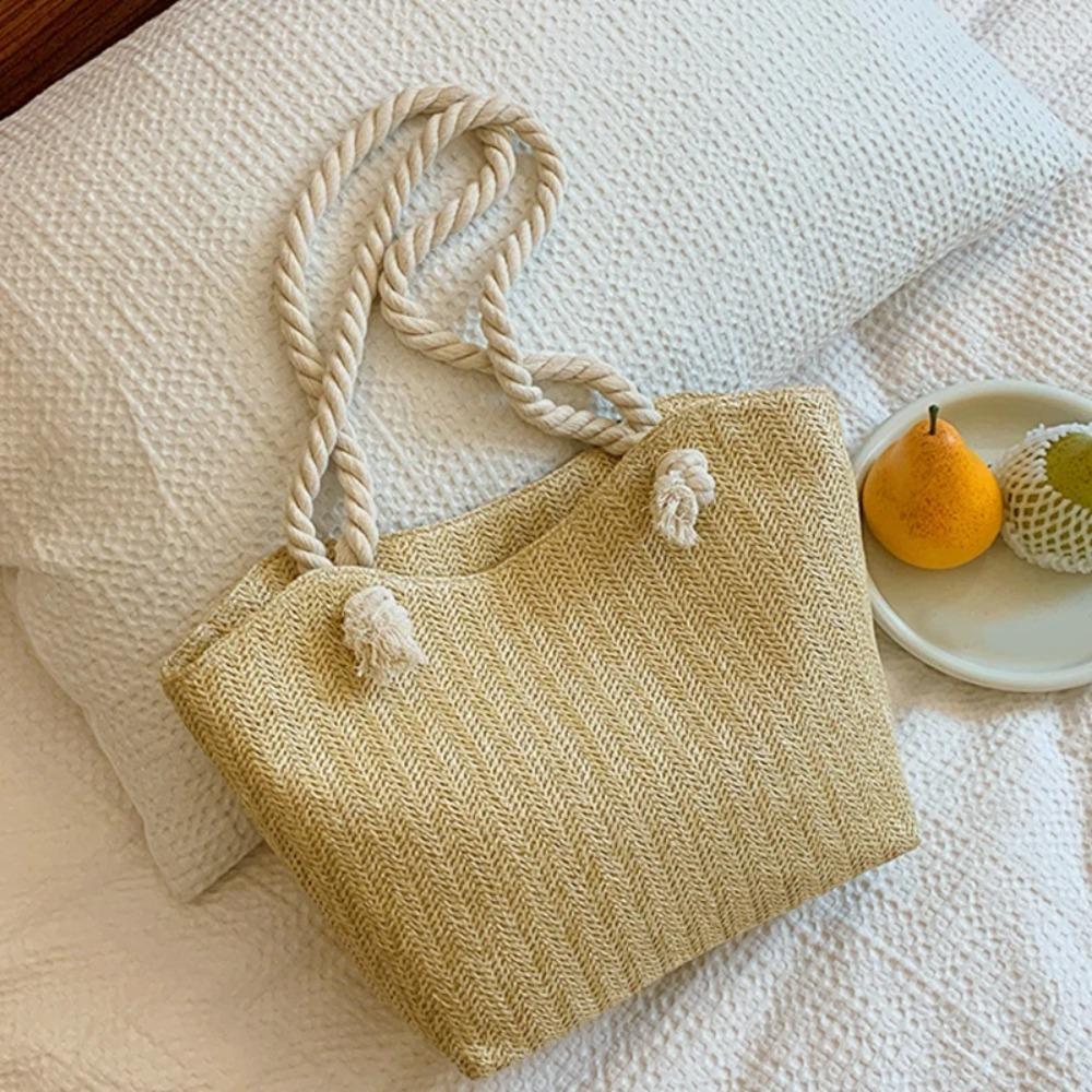 Elegante Damen-Strohtasche Böhmische Unterarm-Umhängetasche Langlebige Lässige Strandhandtasche Outdoor