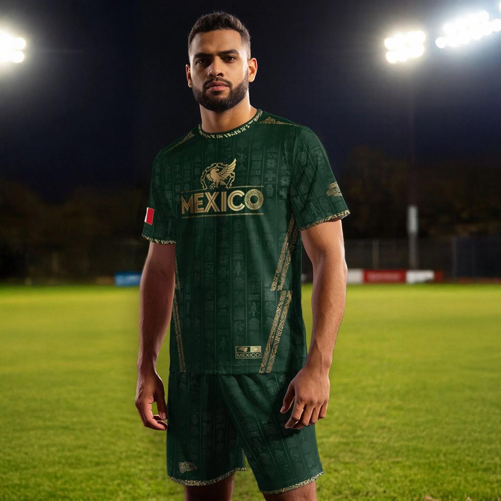 Men's Casual Short Sleeve Soccer Jersey Top with Graphic Print Mexico Theme Lightweight Breathable Athletic Shirt