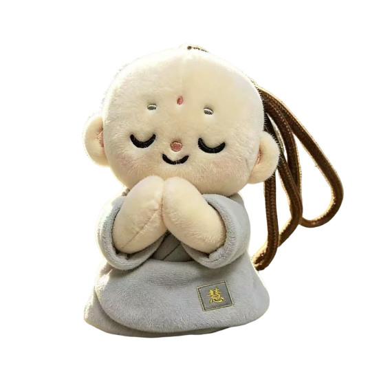 Cute Buddhist Monk Plush Keychain Cartoon Little Monk Stuffed Animal Pendant Zen Figure Key