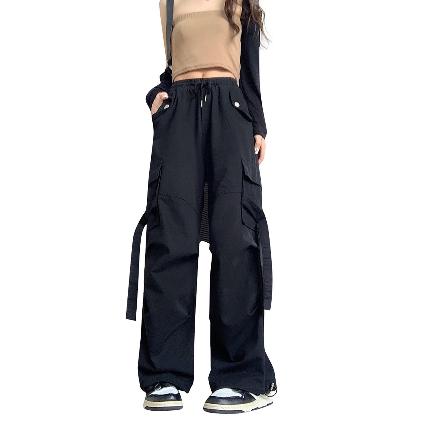 

(Qunide) Women s Fashion All-match Straight-leg Pants With Drape And Loose Wide-leg Pants S чёрный