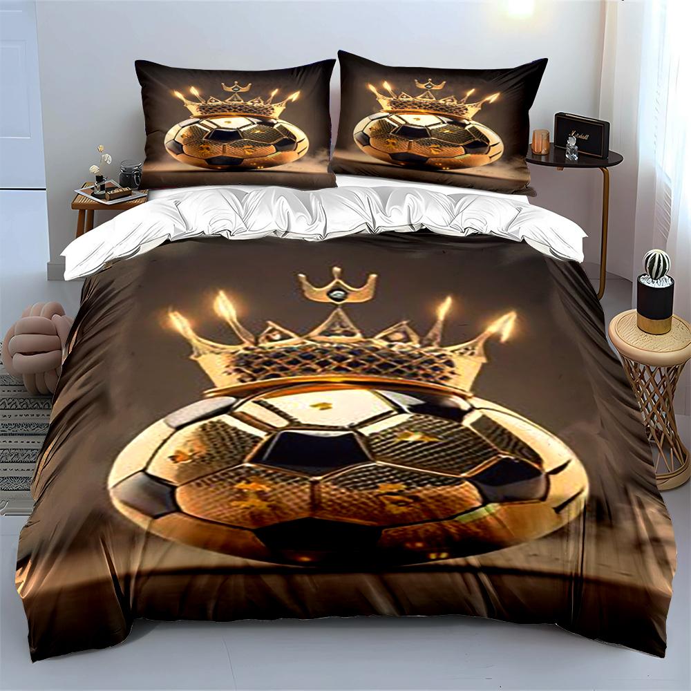 Crowned Soccer Ball Theme Bedding set (1 duvet cover, 2 pillowcases, duvet not included)