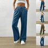 Linen Casual Wide Leg Pants For Women Elastic Waist Versatile Business Casual Work Palazzo Trousers With Pockets