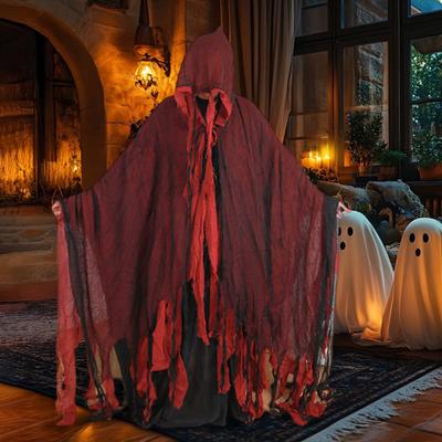 Halloween Cloak Shabby Texture Mesh Fabric Hooded Cape Realistic Horror Look Broken Visuals Cloak Scary Costume