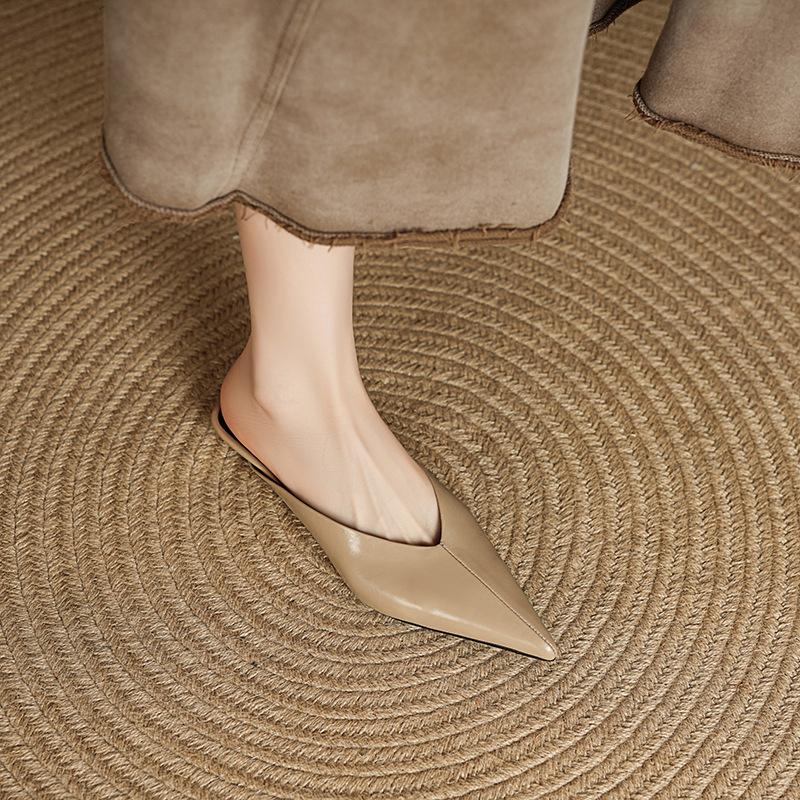 Pointed toe one pedal slippers women's summer fashion outer wear slope heel bag head half drag