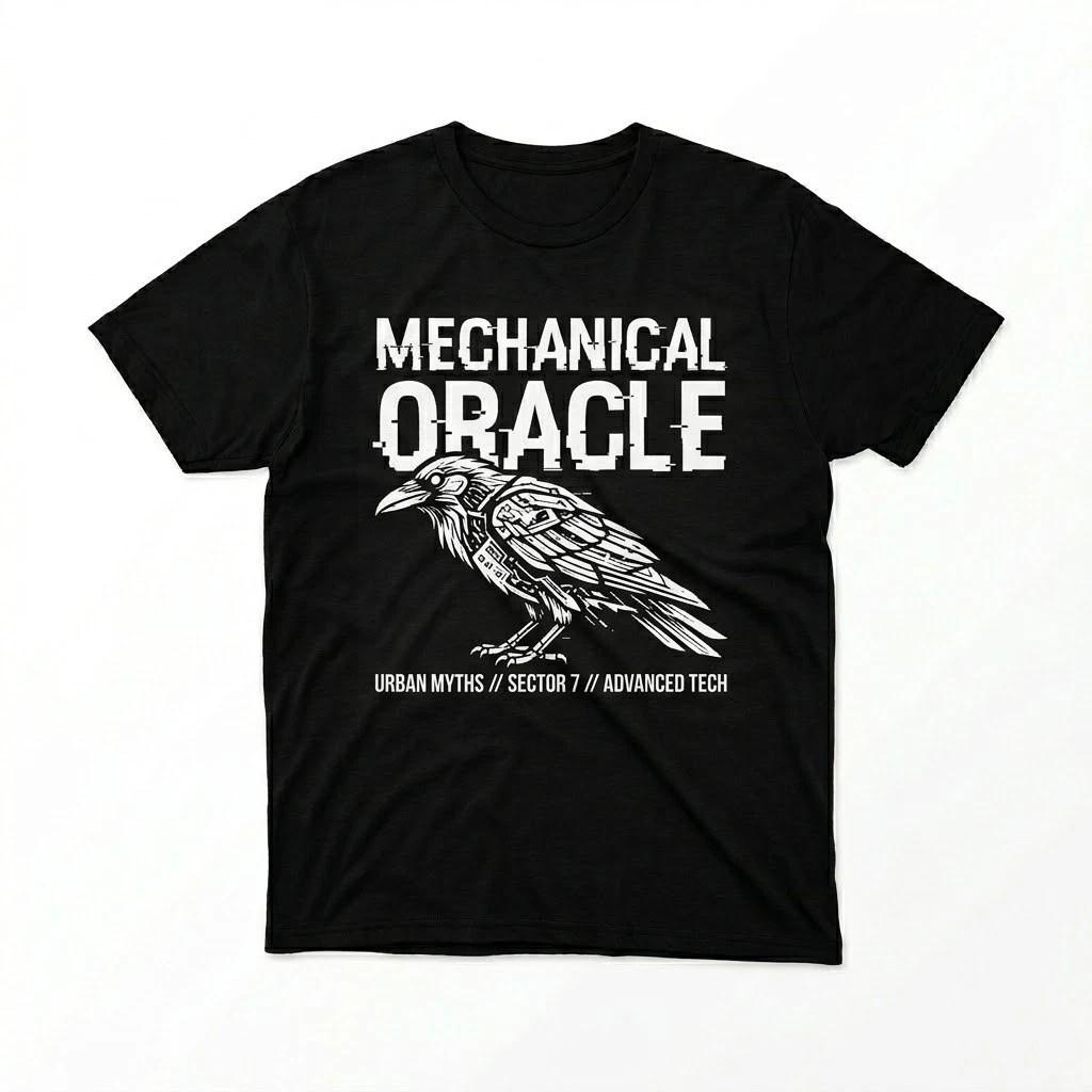 Cyberpunk Mechanical Raven T-Shirt - Urban Myth Sector 7 Techwear Graphic Tee XL