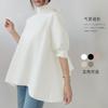 Women's Loose Puff Half Sleeve Bow Tie Back Mock Neck Solid Color Blouse Casual Shirt Top