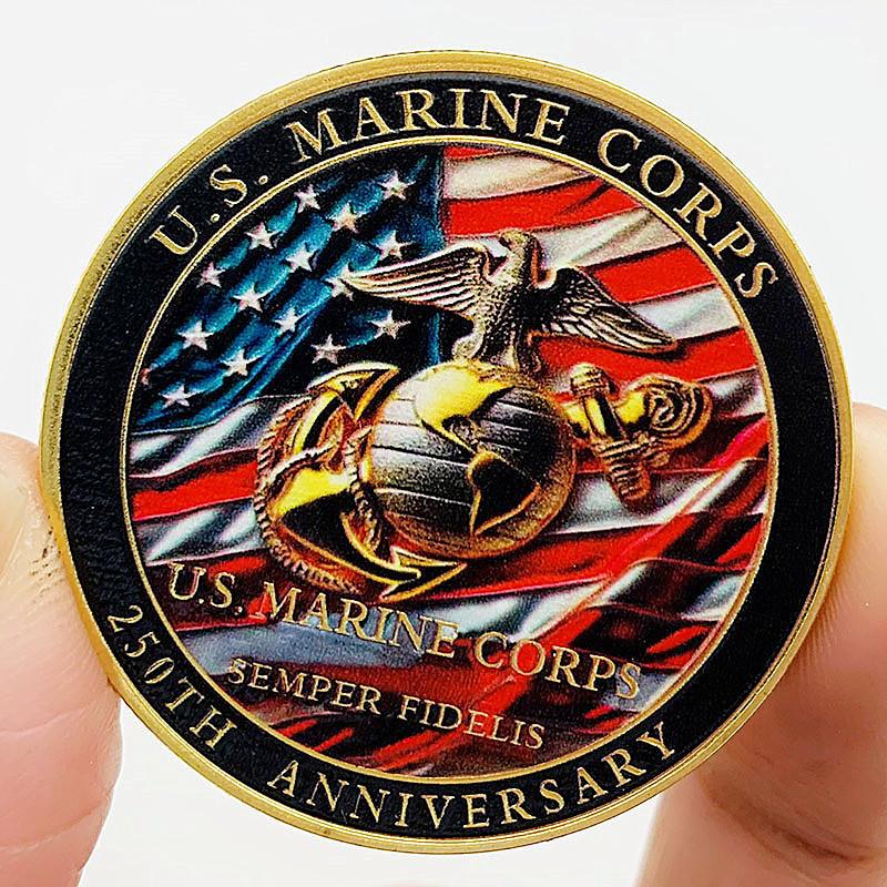 

US Marine Corps, 25th Anniversary, Gold Plated, Color Printed, Commemorative Badge, Coin, Commemorative Coin, Christmas gift, Stocking stuffers