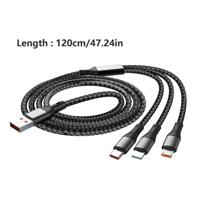 Fast Cable 3in1 Data 66w Charging Mobile Phone Charging Cable Typec Iphone Android Super Fast Charging Cable
