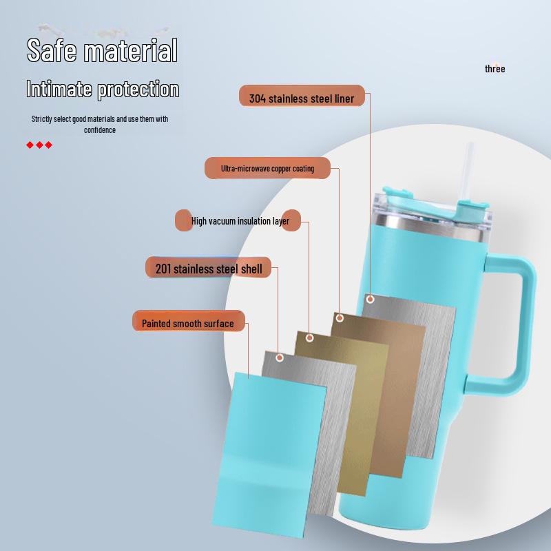 Vaso de Viaje de Acero Inoxidable de 40 oz con Asa y Pajita - Aislado para Bebidas Calientes y Frías, Personalizable