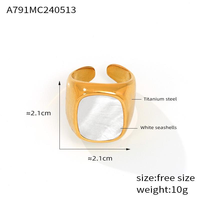 

Геометрическое кольцо из титановой стали с белым перламутром - Женское ювелирное изделие с 18-каратным золотым покрытием, не тускнеющее