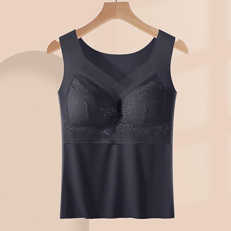 Large size lace ice silk underwear women's integrated fixed cup ring non-marking gathering anti-sagging sports vest bra cover