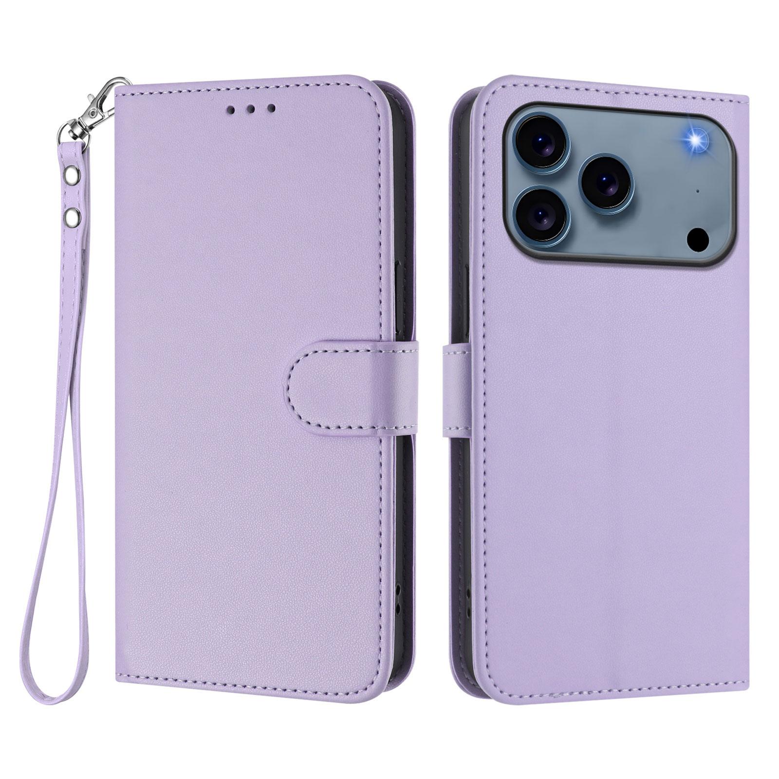 

For iPhone 17 Pro Max Leather Case Wallet Stand Phone Cover with Wrist Strap Light Purple