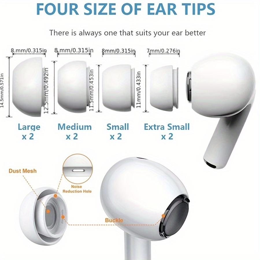 4 Pairs Silicone Ear Tips & 2in1 Earphone Cleaner Brush Tools for Airpods Pro 1 2 Earphones Wireless Noise Reduction Pad BT Earp