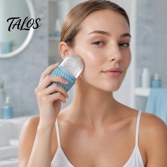 Ice Roller for Face, Silicone Ice Mold with Facial Massager, Pore Tightening Cold Compress Tool for Redness Relief, Portable Skincare Ice Cube Tray