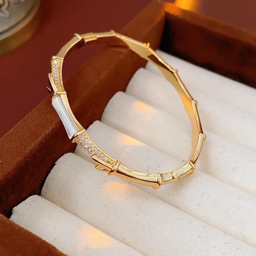 Real Gold Electroplated Zircon Mother of Pearl Bamboo Knot New Chinese Retro Versatile High-end Niche Bracelet