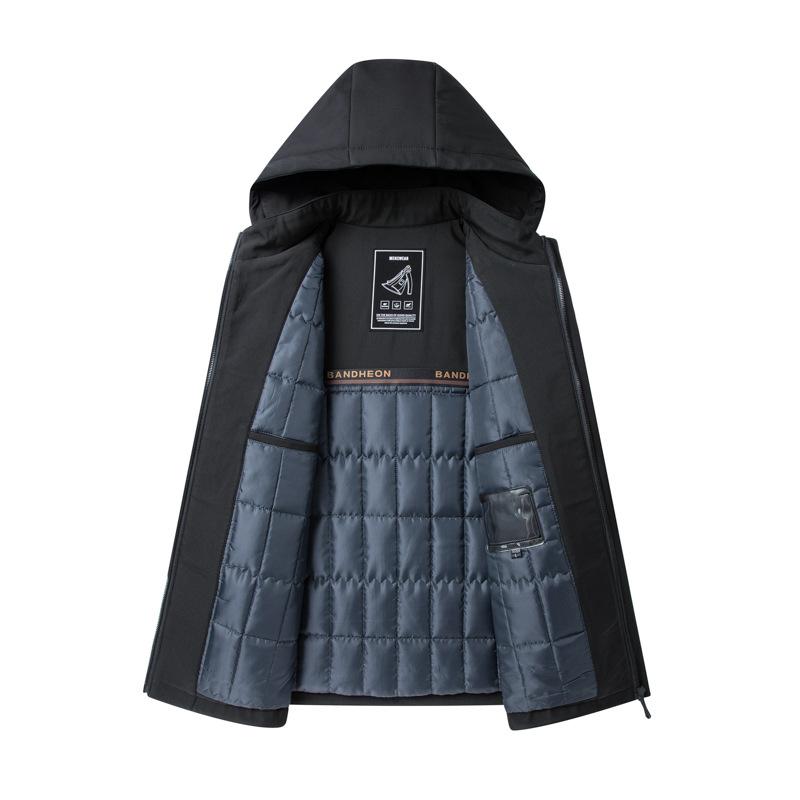 Winter Hooded Removable Medium and Long Business Leisure Middle-aged and Elderly Padded Jacket