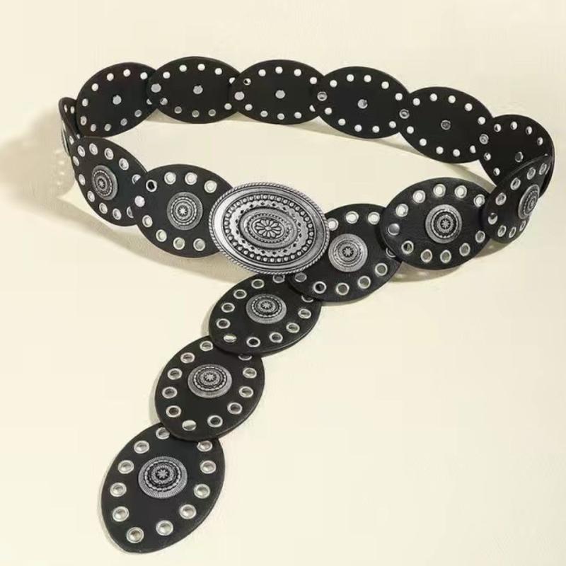 Damen-Kunstleder-Gürtel im Vintage-Stil mit ovaler Nieten-Schnalle, Taillengürtel, Vintage Personalisierte Gürtel