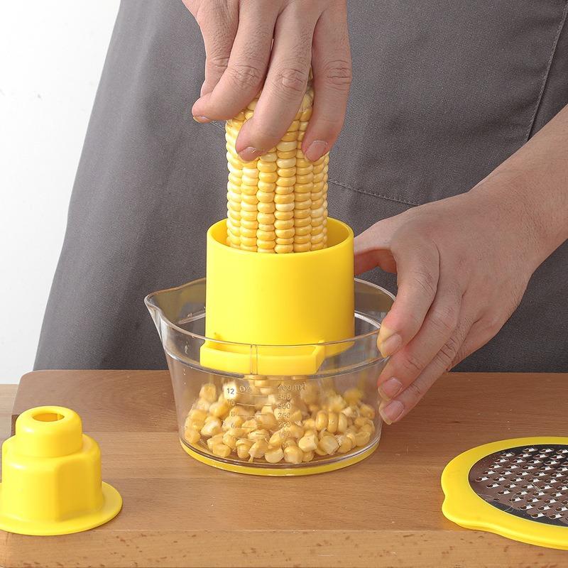 Corn Stripper and Peeler Tool with Bowl Quick & Safe Corn Cutter with Built-In Measuring Cup and Stainless Steel Blades Grater