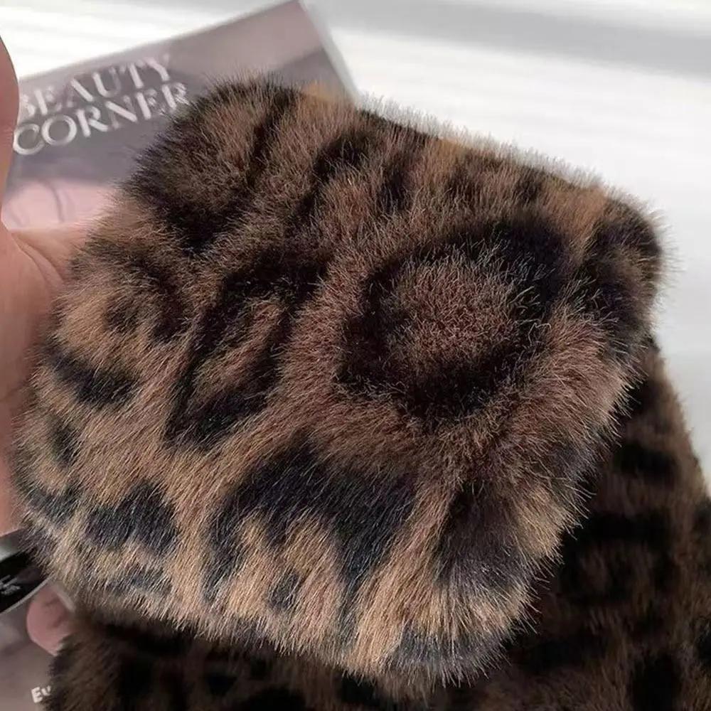 Fashion Fur Faux Collar Cute Thicken Warm Leopard Print Scarf Windproof Soft Faux Fur Scarf Faux RabbitWinter Scarf Neck Wrap