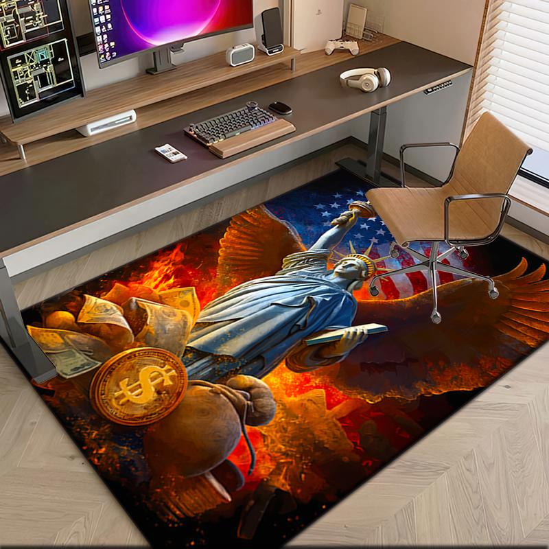 1pc Patriotic Theme Statue of Liberty Carpet Rug for Living Room Bedroom Home Sofa Decoration,Kids play Non-slip Floor Mat